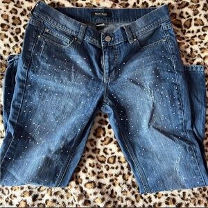 White House Black Market Blue Stud-Accent Skinny Jeans